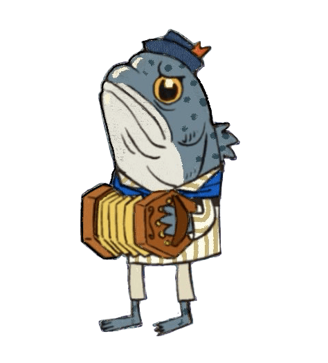 click him a fish in a hat playing a concertina